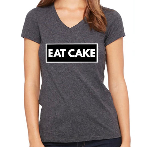 WOMEN'S EAT CAKE V-NECK T-SHIRT GREY